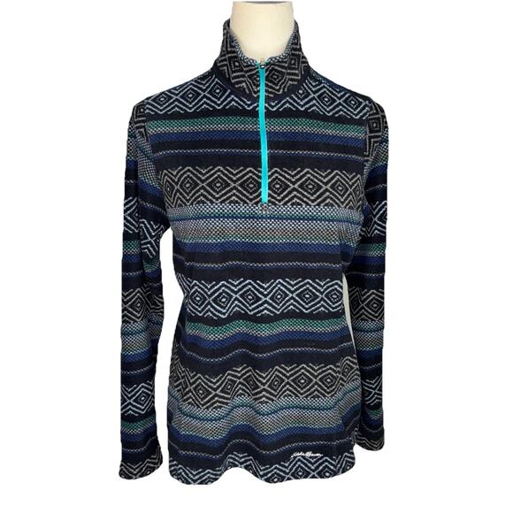 Eddie Bauer Tribal Print Fleece Quarter Zip Long Sleeve Sweater Shirt Size Small - Picture 1 of 8